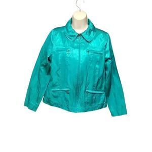 TanJay Emerald Green Crinkle Satin Block Zip Front Jacket Size 8
